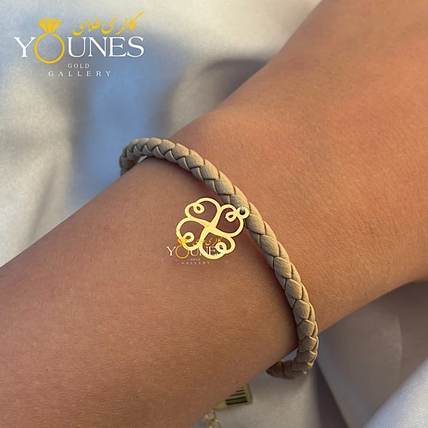 دستبند چرم چهارپر طلا